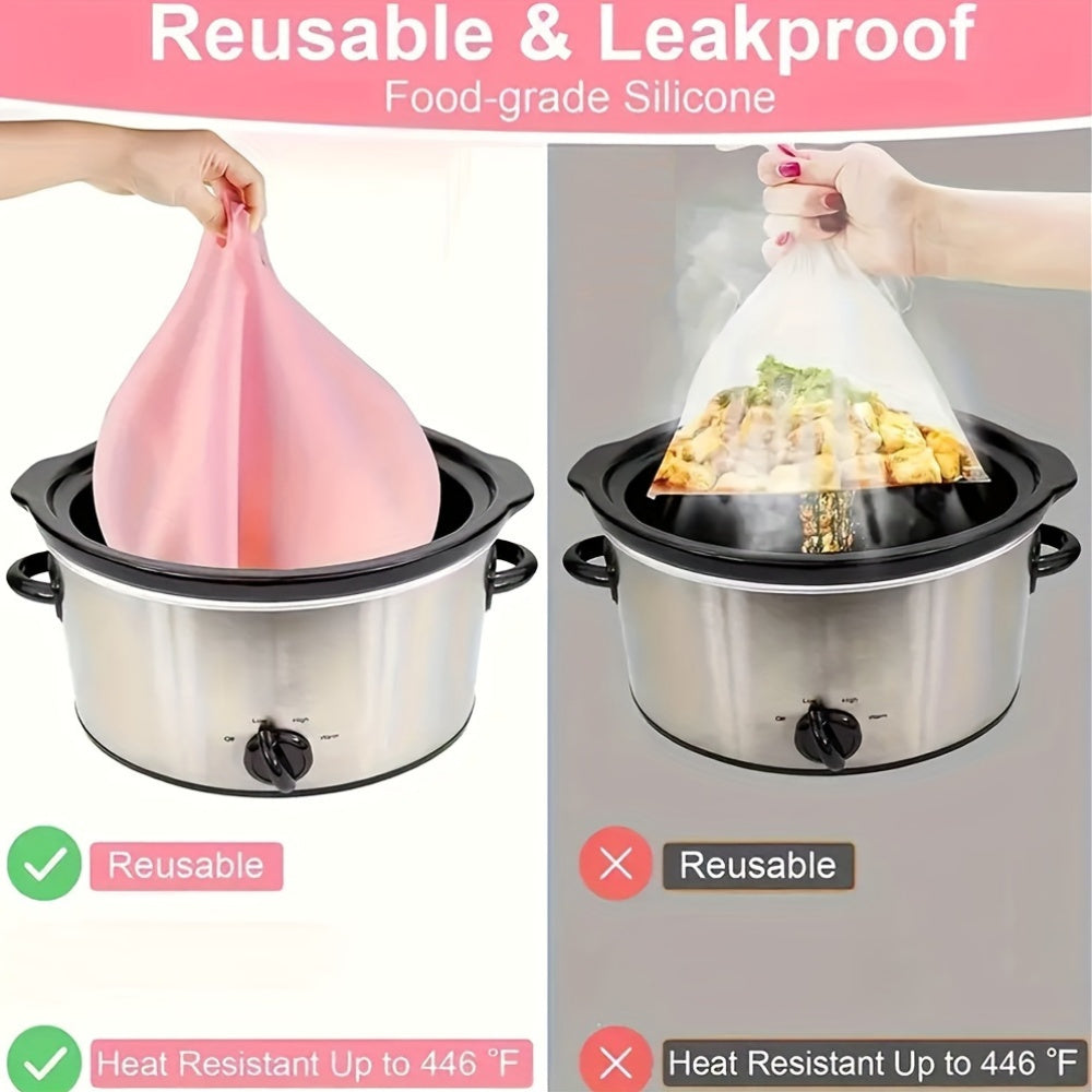 Silicone Slow Cooker Liner Reusable 6-8 Quart Leakproof Dishwasher Safe for Oval and Round Crock Pots