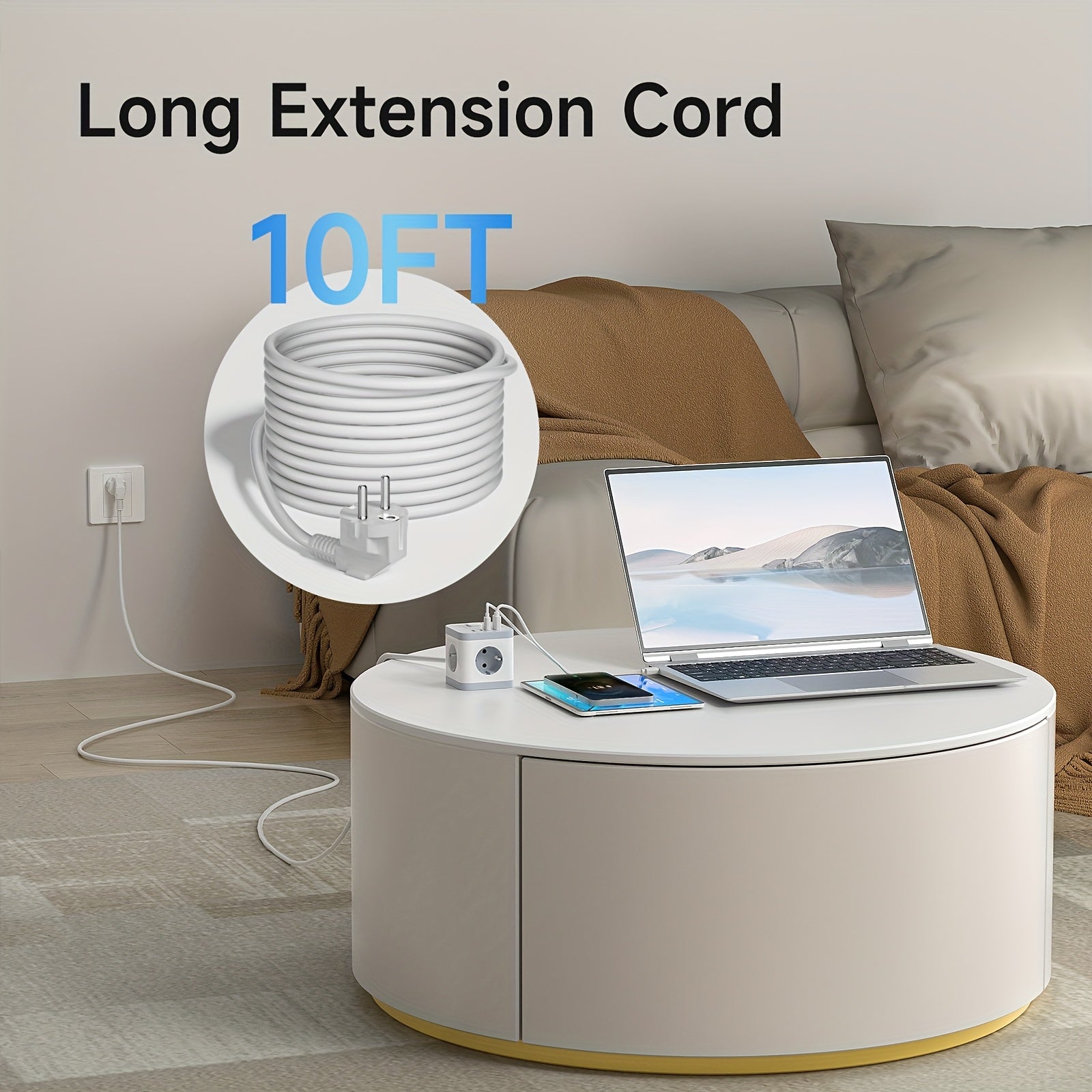 Power Strip with USB Port European Plug 220V 16A 3680W Travel Power Adapter