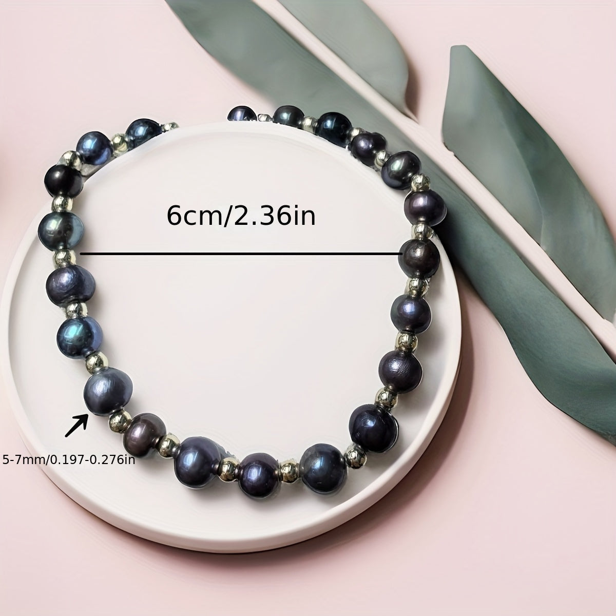 Black Freshwater Pearl Bracelet Beaded Stretch Wristband for Couples Gift