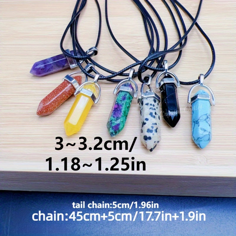 Black Faux Leather Rope Necklace with Crystal Hexagonal Pendant