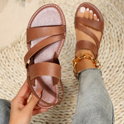 Women's Flat Sandals Brown Cover Straps Open Toe Comfortable TPR Sole
