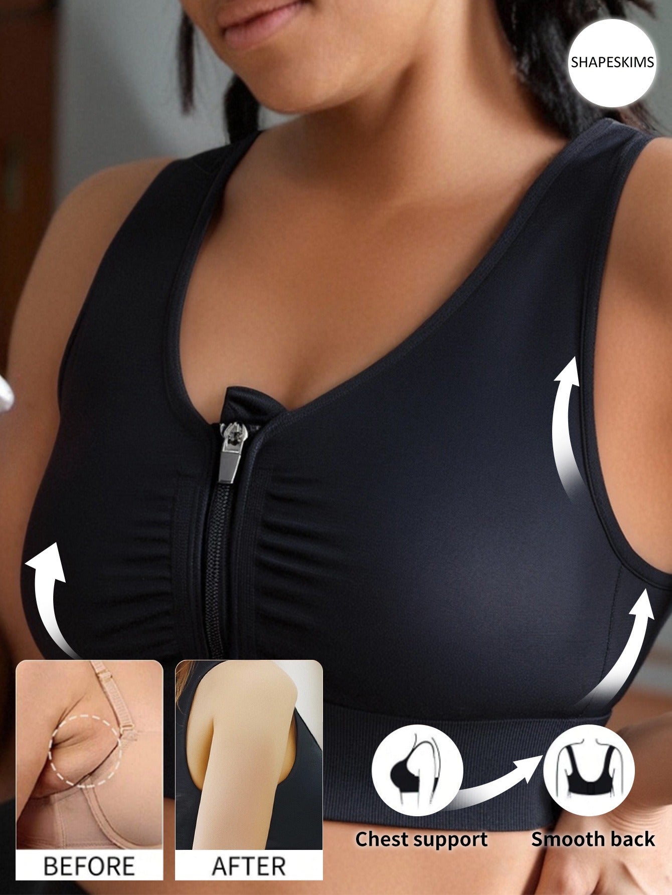 Бюстгальтер для спорта больших размеров бесшовный дышащий комфортный поддерживающий регулируемый на молнии