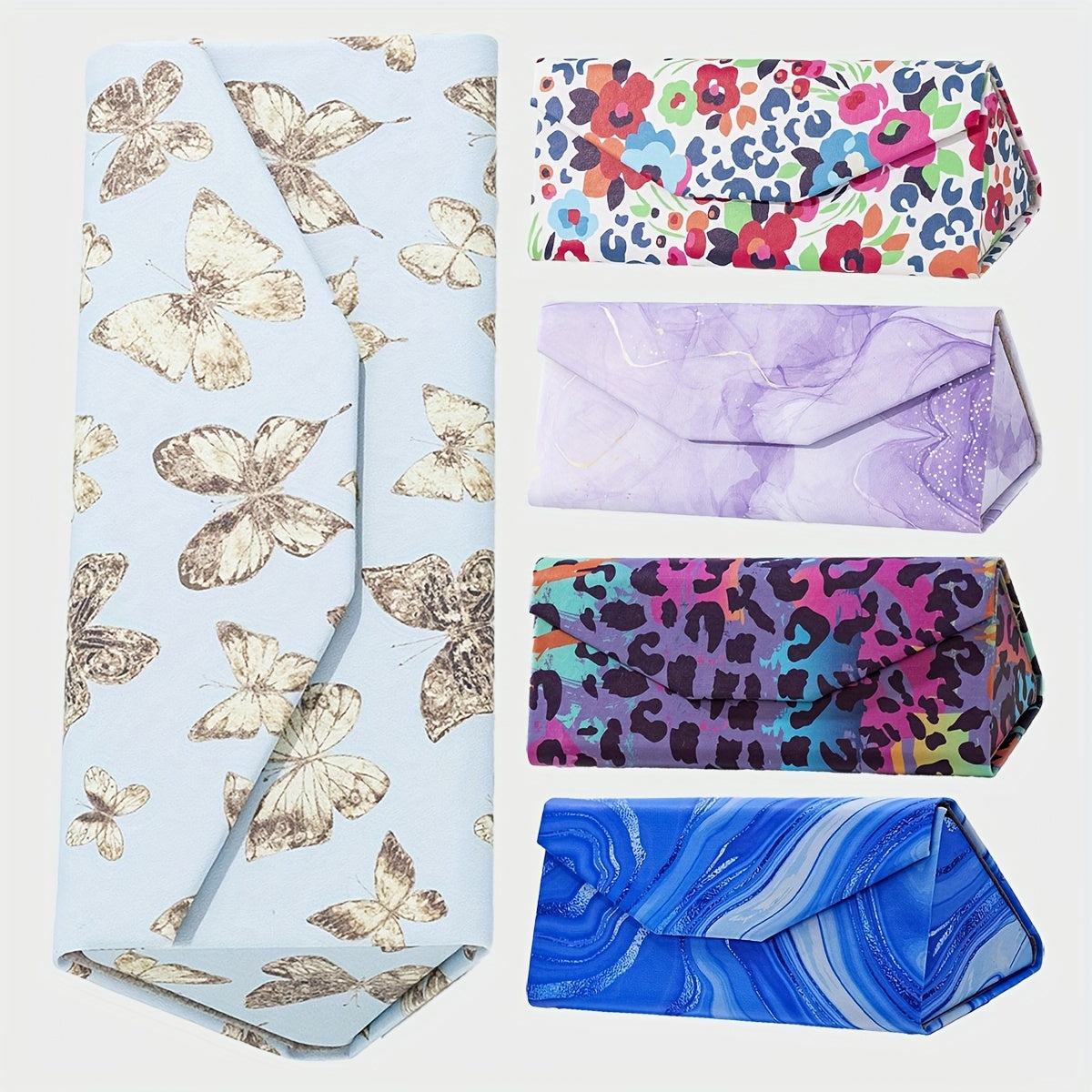 Estuche de gafas plegable para mujer, con carcasa dura, estampado floral y mariposas, soporte para gafas