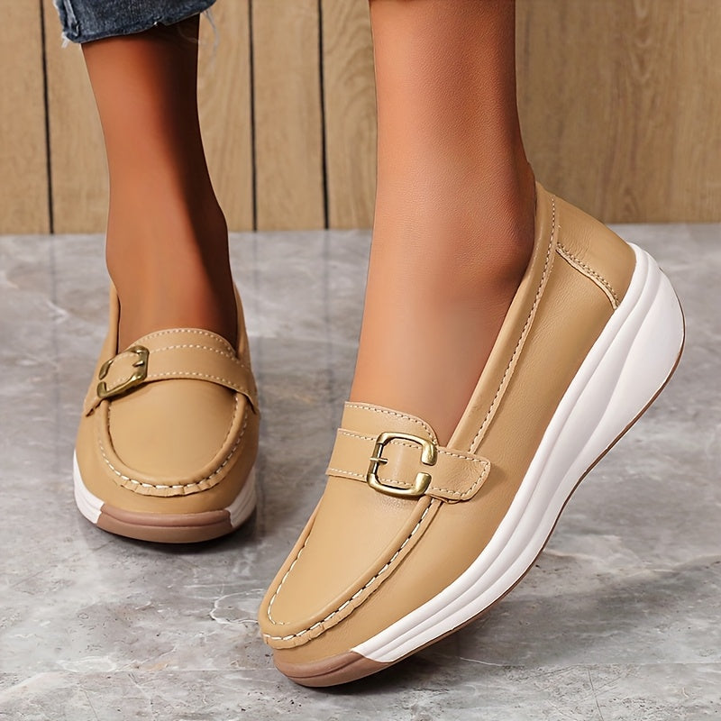 Women’s Faux Leather Penny Loafers All-Season Casual Shoes with Sequin Embellishments