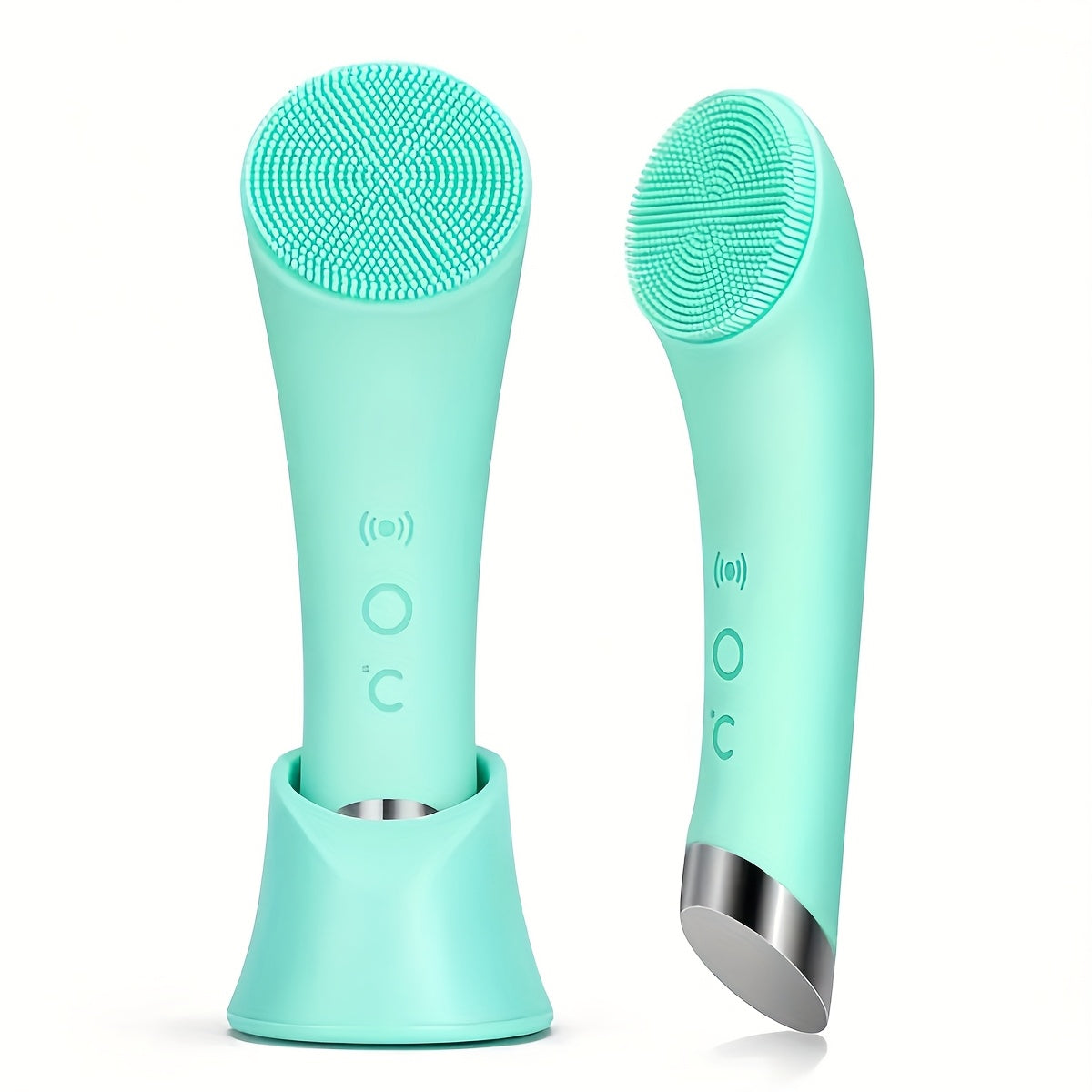 Rechargeable 2-in-1 Electric Facial Cleansing Brush with Silicone Exfoliation Heating and Vibration