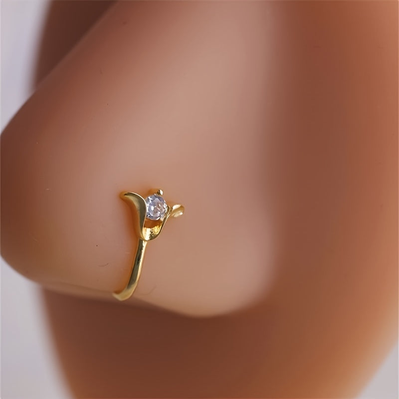 Set of 4 Women's Adjustable Brass Nose Clips with Vintage Snowflake Cherry Blossom Tulip Designs