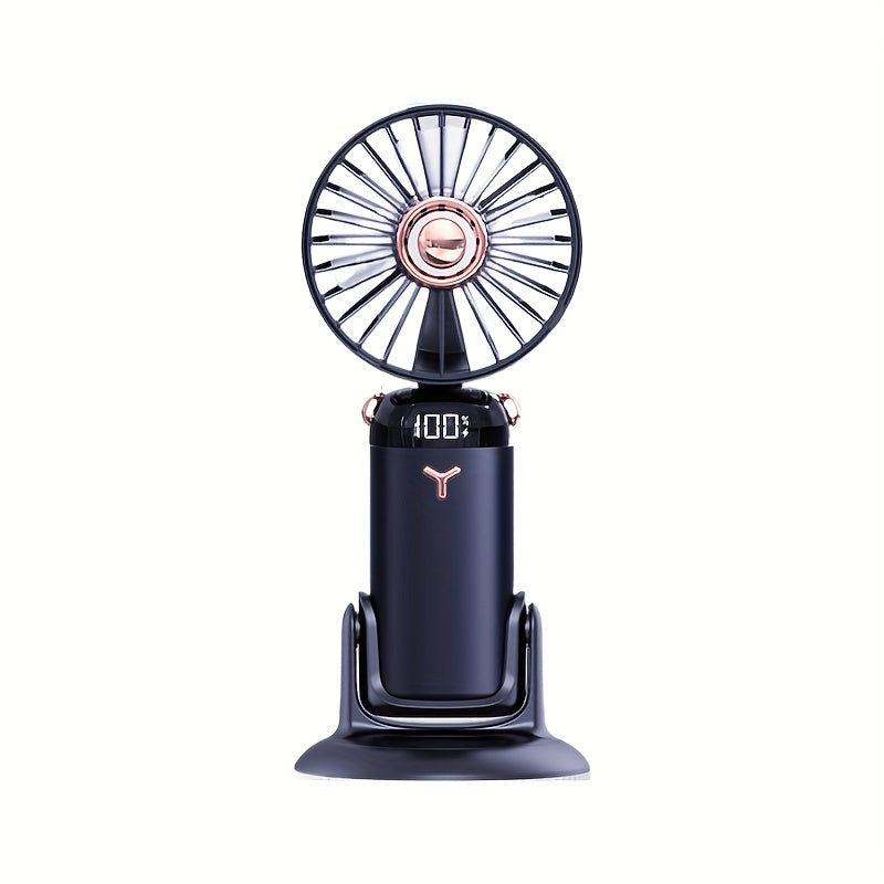 Portable Fan with LED Display 5 Speeds Foldable Dual USB Rechargeable Lithium Battery for Desk Office Bedroom Outdoor Travel Camping