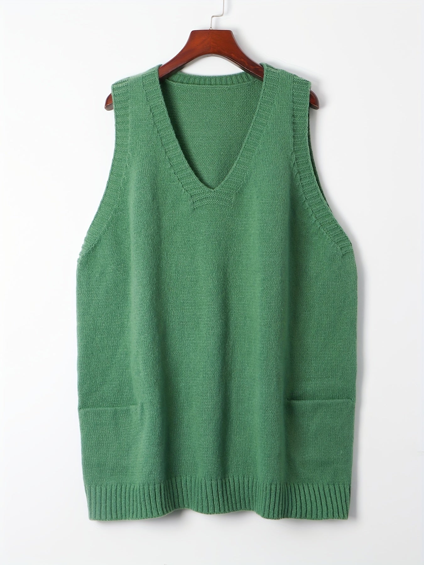 Plus Size Women Knit Sweater Vest Casual V Neck Sleeveless Fall Winter