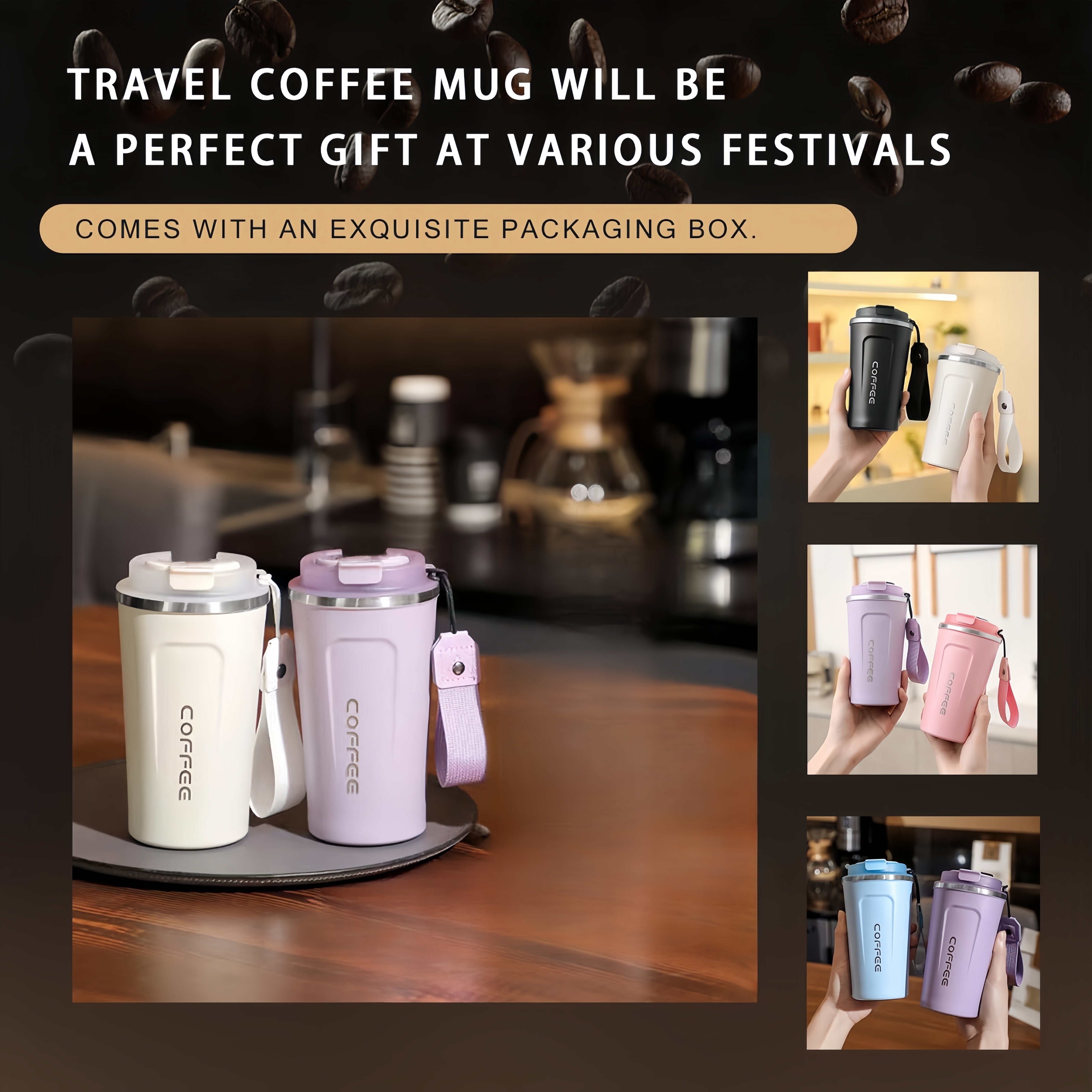 Stainless Steel Izolyatsiyalangan Qahva Kubogi Sayohat Mug'i raqamli harorat displeyi bilan