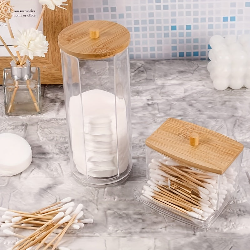 Acrylic Bathroom Swab Dispenser Set with Bamboo Lids for Home Organization