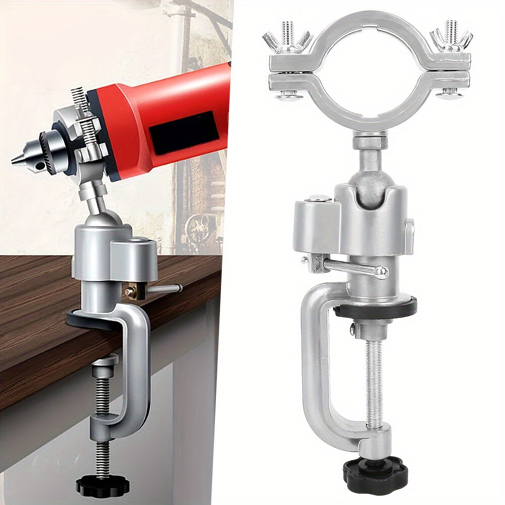 Adjustable Aluminum Electric Drill Stand with Clamp-On Base and Rotary Tool Compatibility