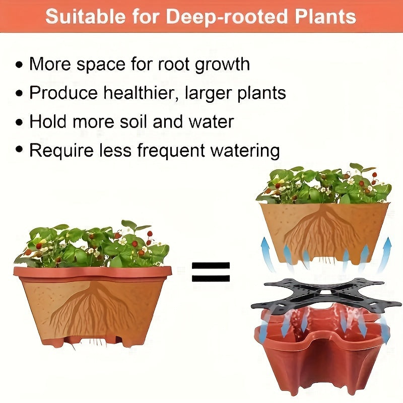 6 qavatli to'plamdagi 1 to'plam, 18 dona, mustahkam plastikdan tayyorlangan, harakatlanuvchi g'ildiraklar va asboblar bilan. Ichki yoki tashqi makonda gullar, o'tlar, qulupnay va sabzavotlar o'stirish uchun ideal.