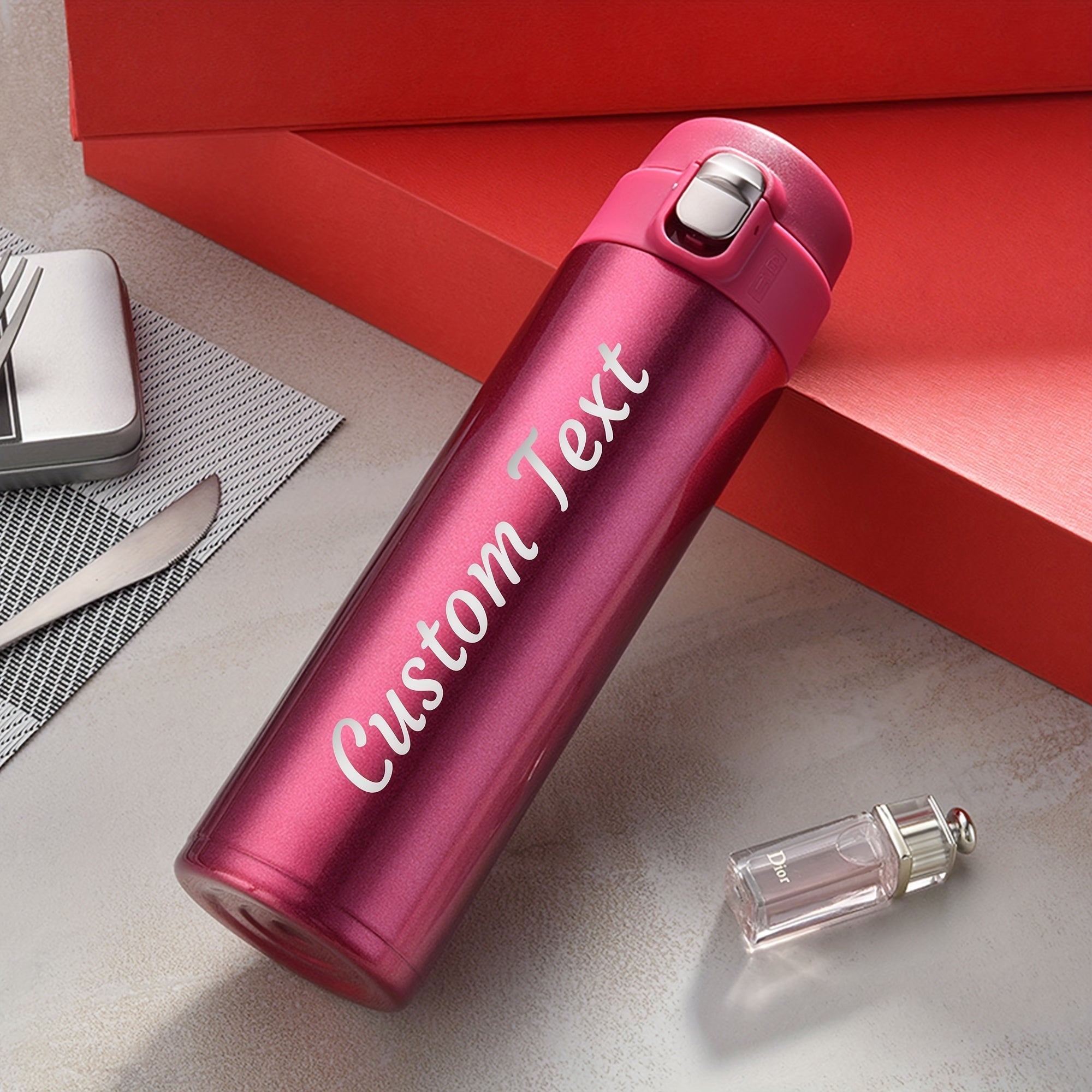 Botella de agua de acero inoxidable aislada de 500ml personalizada, grabada a medida, botella deportiva