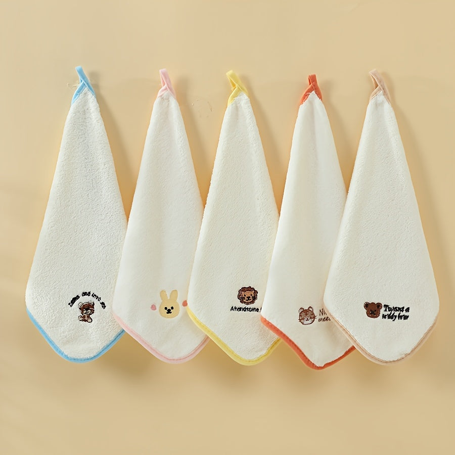 Set of 5 Cartoon Embroidered Towels Soft Polyester-Nylon Blend Fade-Resistant Durable