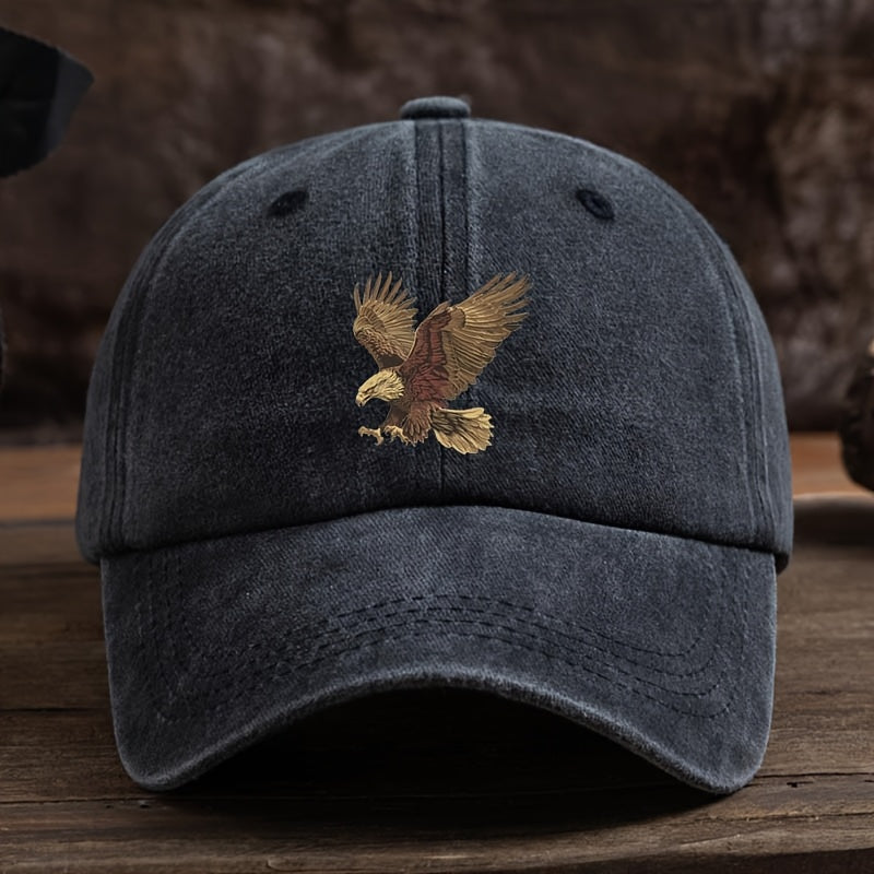 Men's Dark Blue Adjustable Baseball Cap with Eagle Print Sun Protection Polyester