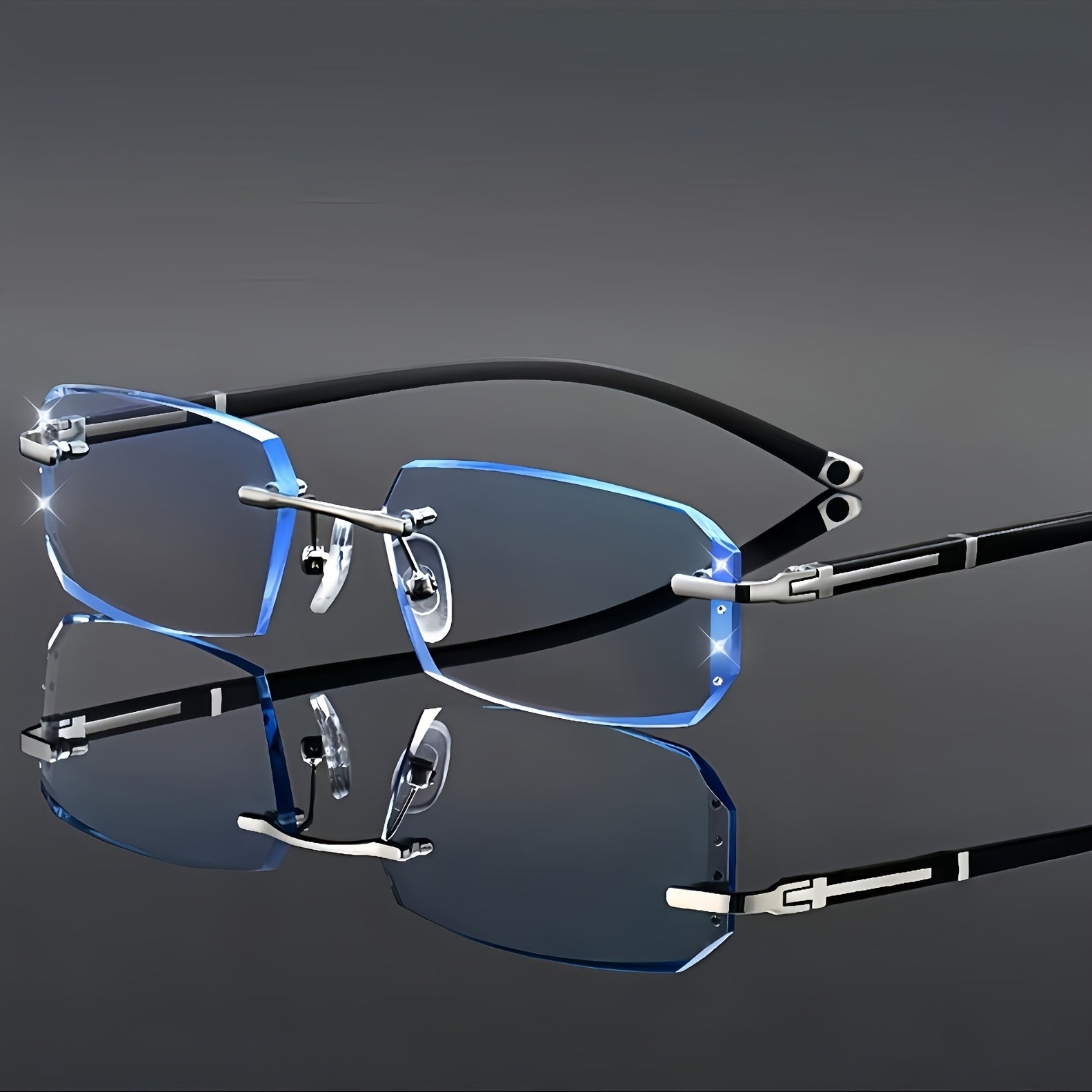 Rimless Rhinestone Photochromic Glasses with Anti-Blue Light for Daily Wear and Parties