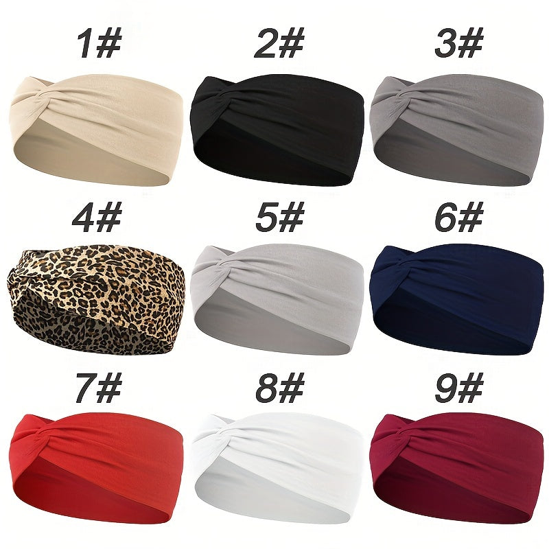 Women's Solid Color Twist Knotted Hairband Elastic Sweat Band