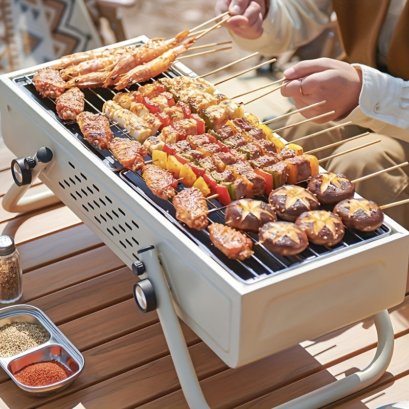 Tashqarida foydalanish uchun ideal portativ burilishli ko'mirli barbekyu grill.