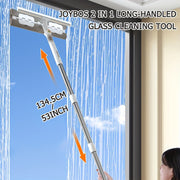 2-in-1 Glass Cleaning Tool 53-Inch Long Handle Squeegee and Brush
