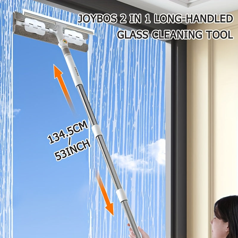 2-in-1 Glass Cleaning Tool 53-Inch Long Handle Squeegee and Brush
