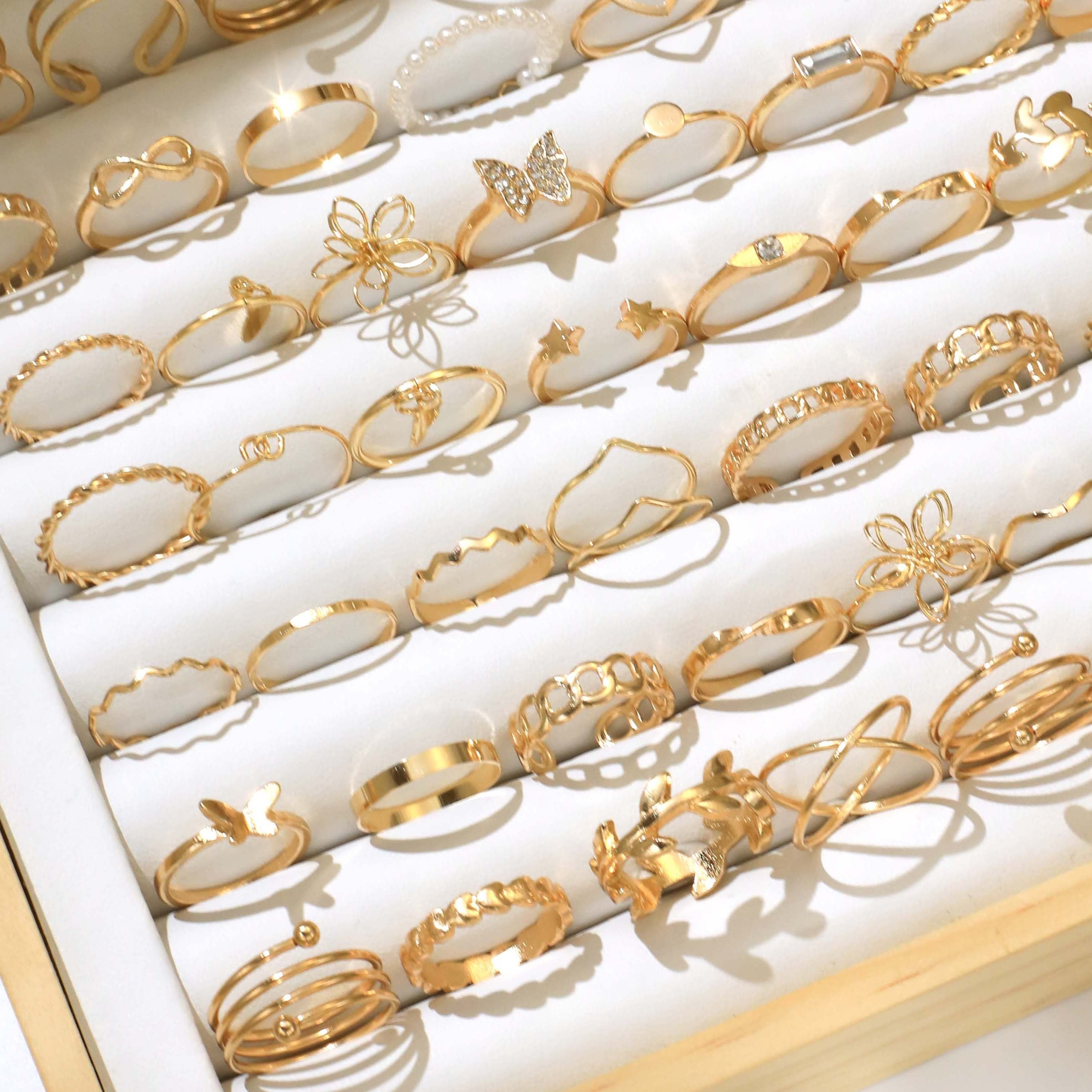 Vintage 66-Piece Two-Tone Fashion Ring Set with Imitation Pearls for Women Girls