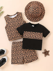 Yigitlar yozgi to'plami 4-chiqishli geometrik bosma kundalik bolalar kiyimlari 0-3 yosh