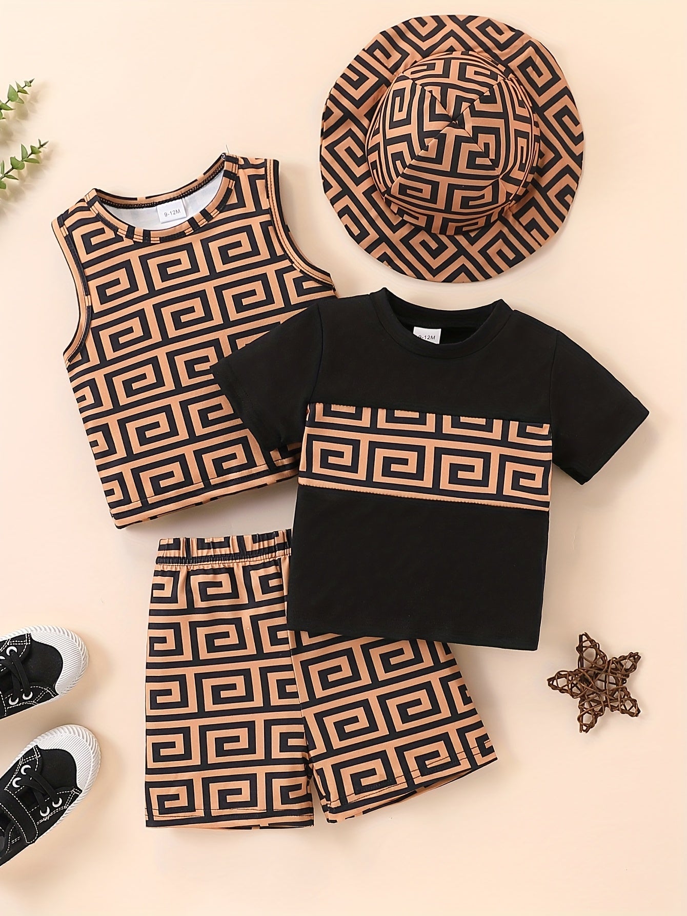 Yigitlar yozgi to'plami 4-chiqishli geometrik bosma kundalik bolalar kiyimlari 0-3 yosh