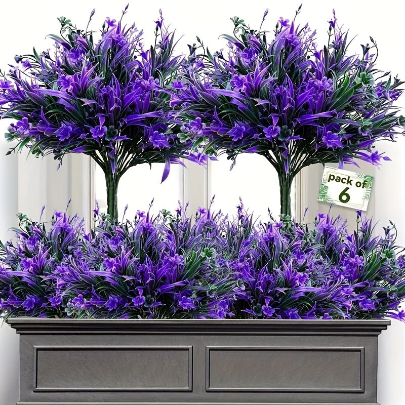 6pcs Artificial Flower Bundles Purple UV Protected Lifelike Faux Greenery for Indoor Outdoor Decoration