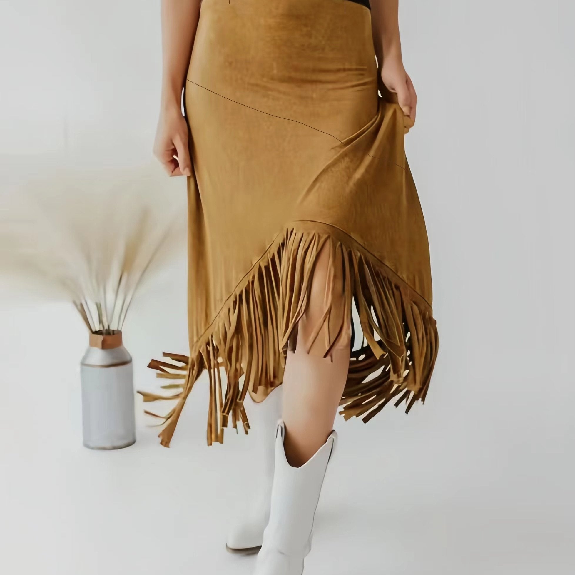 Plus Size Women's Irregular Tassel Skirt Casual Solid Bodycon Skirt for Spring Summer