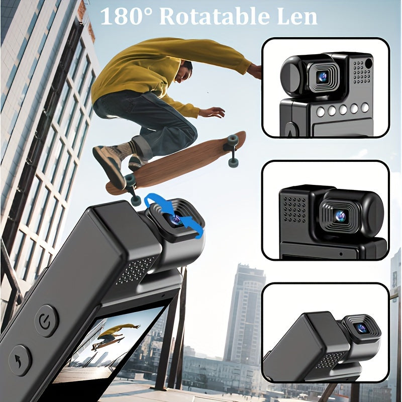 Portable Sports Action Camera 1080P HD Night Vision 180° Rotatable Lens