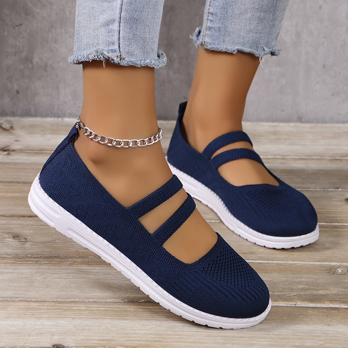 Women's Knitted Sneakers Ankle Band Lightweight Slip-On Walking Shoes
