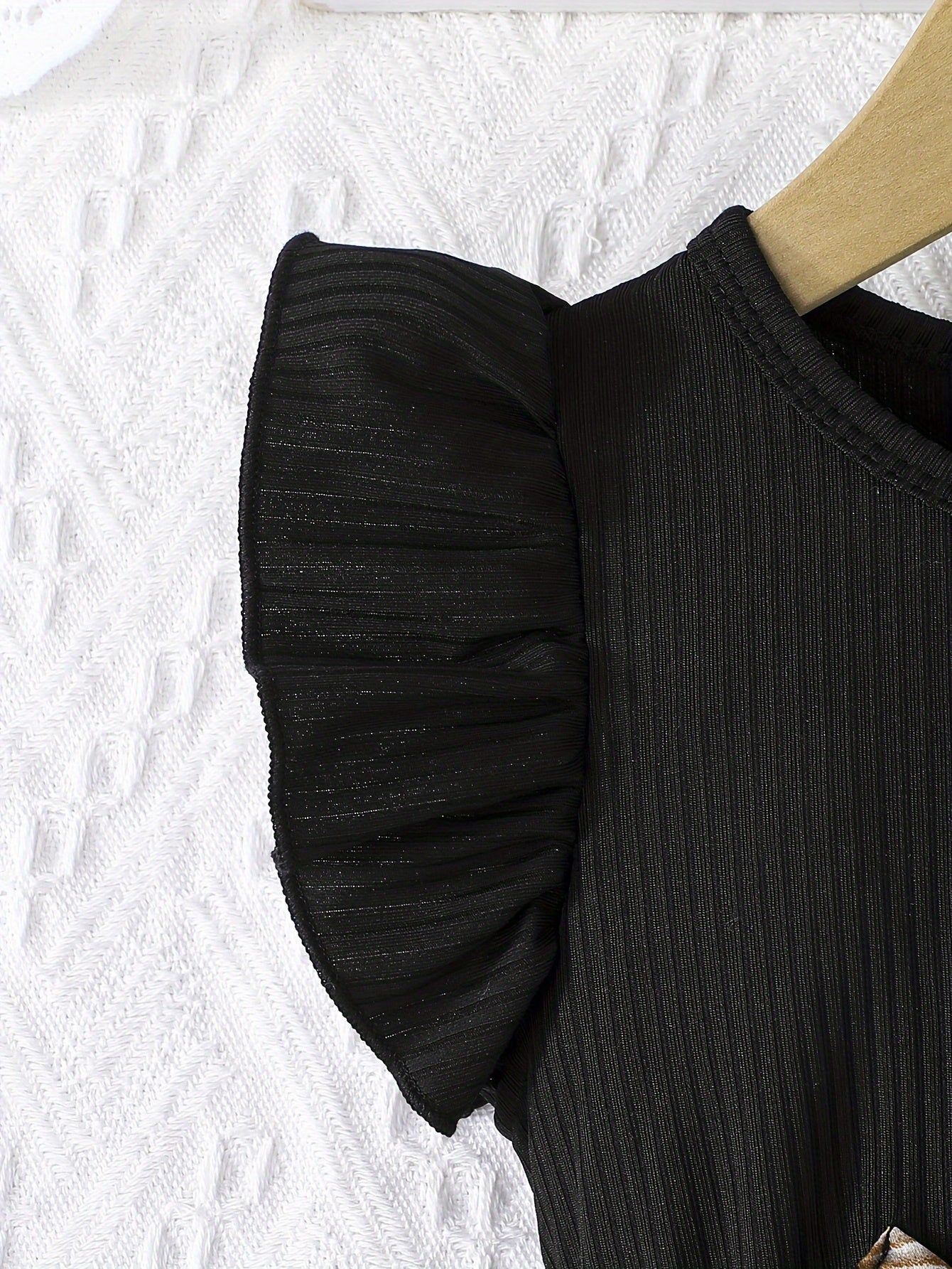 Девочки платье-миди А-силуэта с цветочным принтом, рюшеобразными рукавами и бантом для весенних и осенних прогулок на свежем воздухе