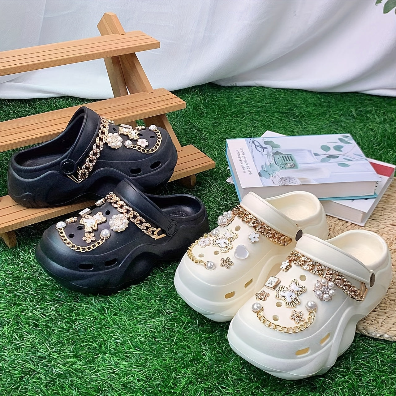 Women's EVA Flip Flops Summer Stylish Beach Shoes Rhinestone Decor