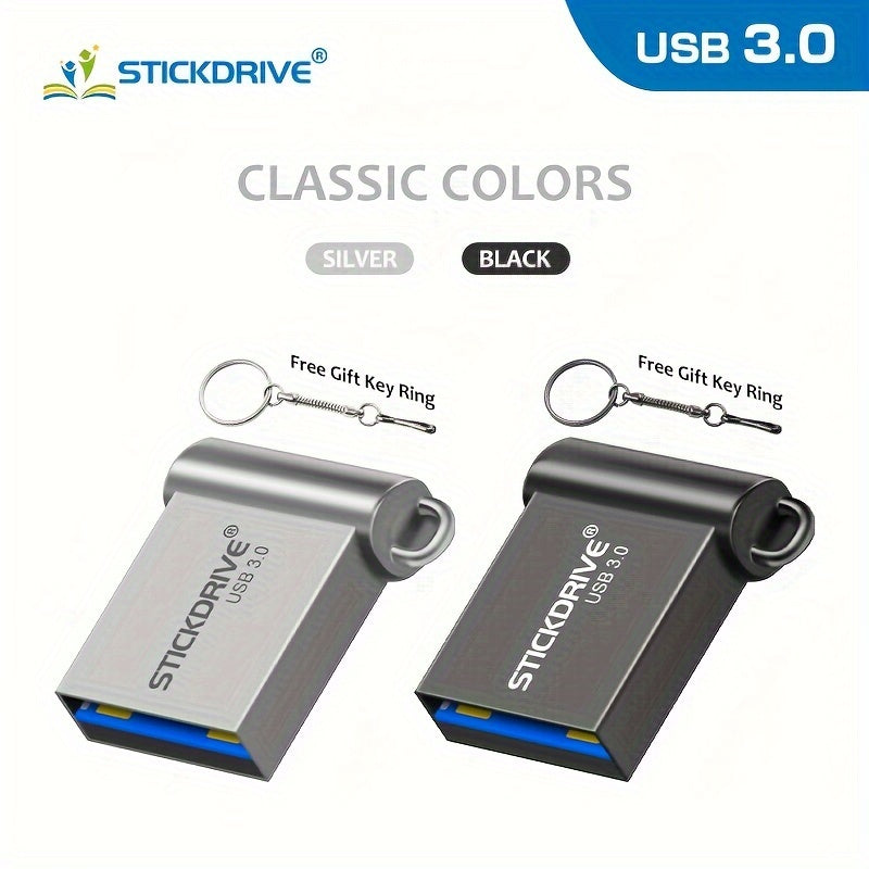 STICKDRIVE MINI USB 3.0 Flesh xotira qurilmasi kalit halqasi uchun turli o'lchamlarda.