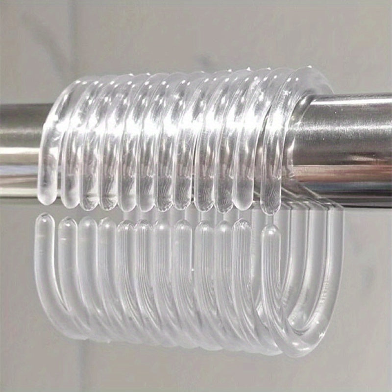 12 Durable Transparent Plastic Shower Curtain Hooks C-Shaped Space-Saving
