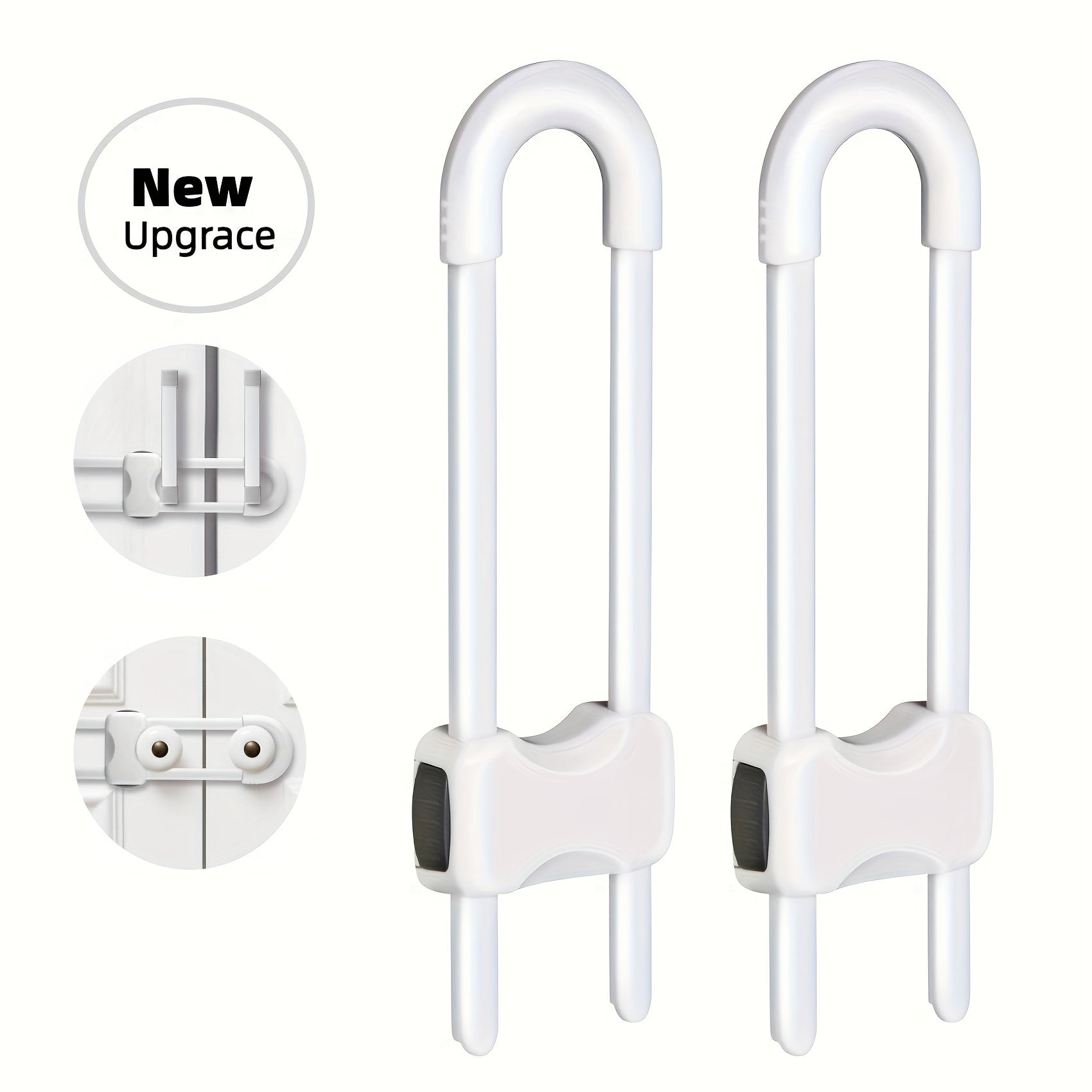 Set of 2 U-Shaped Adjustable Safety Cabinet Locks for Childproofing Kitchen Bathroom