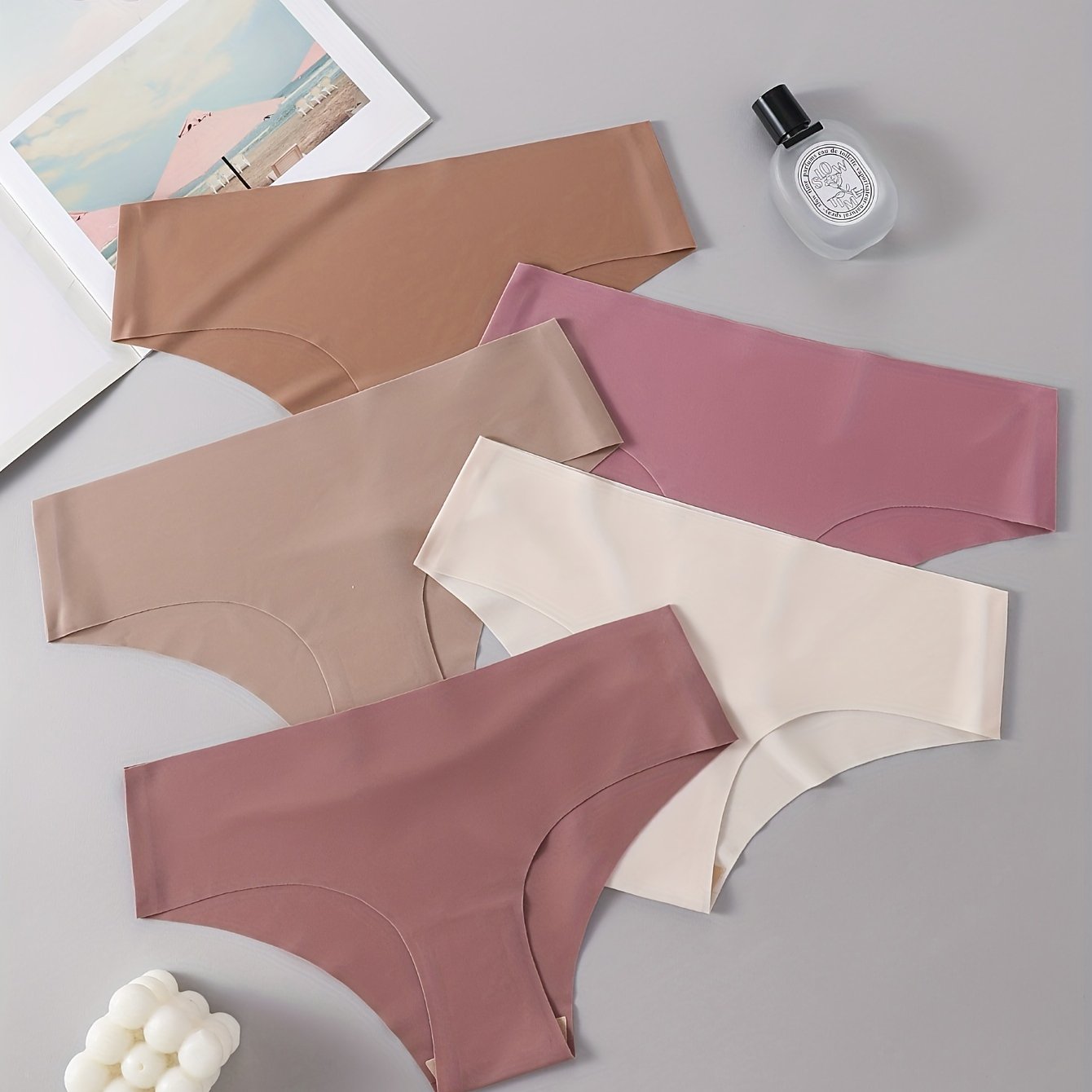 Women's Seamless Triangle Panties 5-Pack Mid Rise Solid Color Cotton Gusset