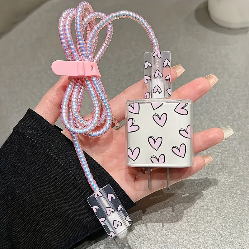 5 шт. защитных чехлов с дизайном сердца для зарядных устройств для iPhone 20W 14 Pro Max 13 12 11, кабели для данных, обертки