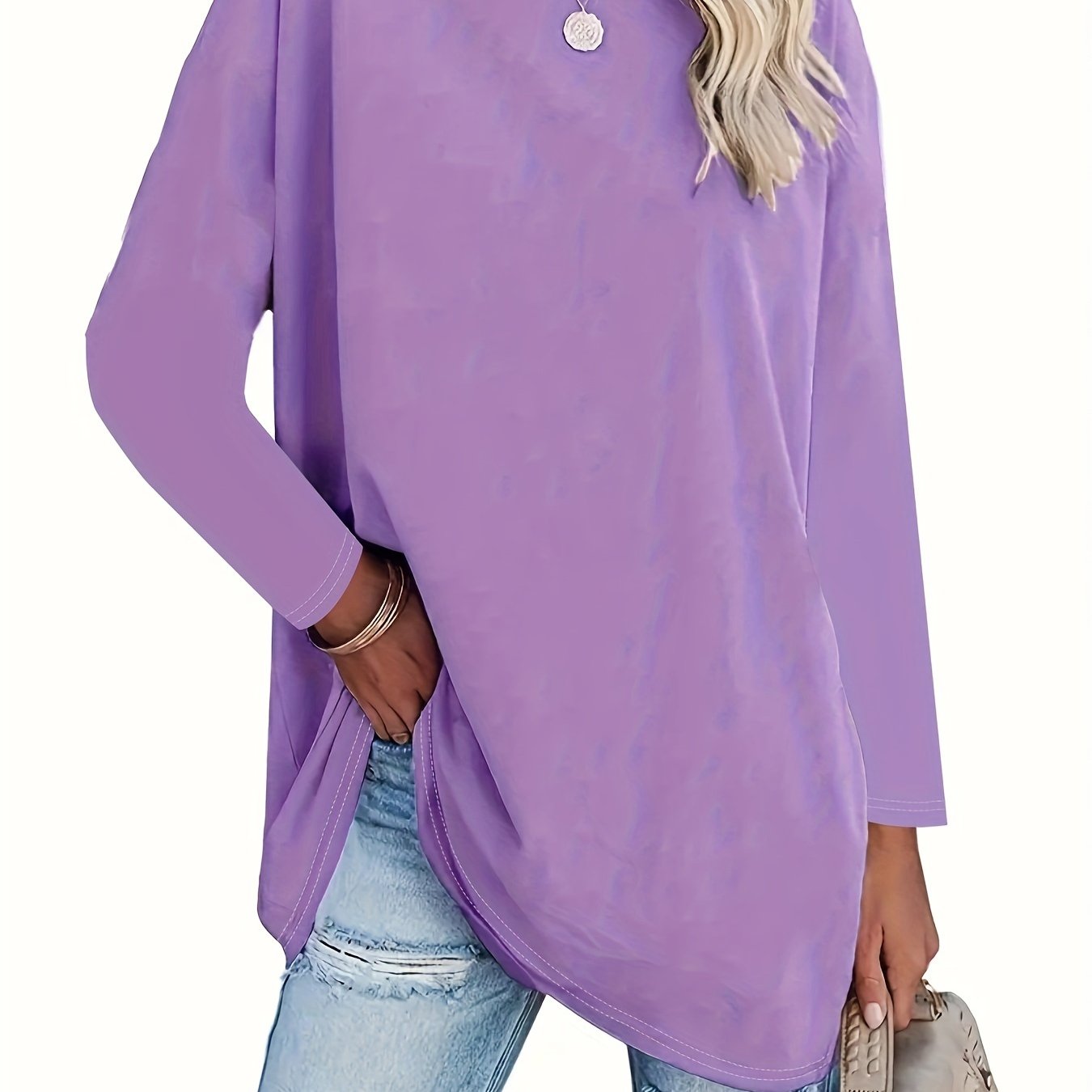 Plus Size Women's Long Sleeve Pullover Top Soft Stretchy Relaxed Fit Autumn Winter