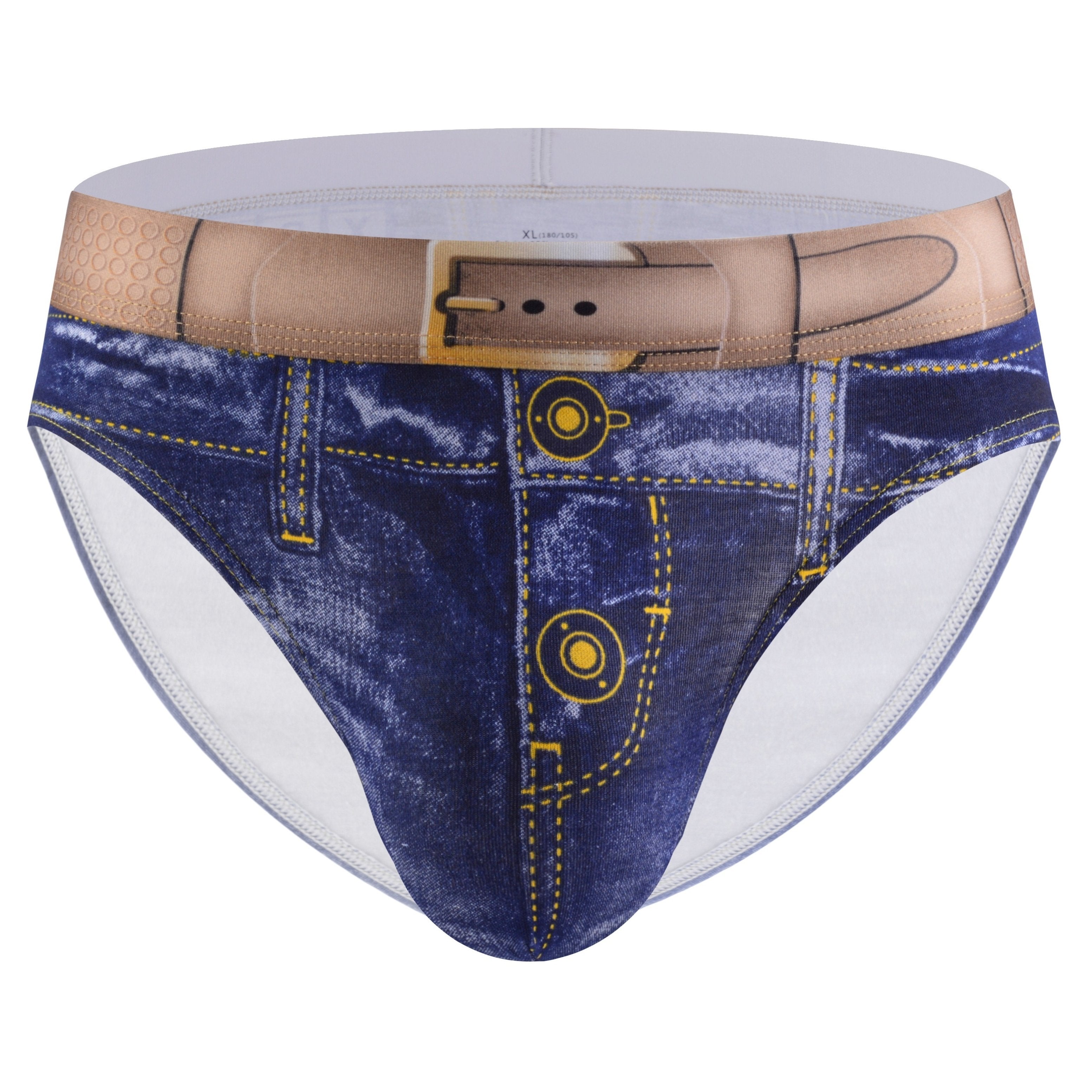 Men's Cotton 3D Denim Boxer Briefs with Belt Print Breathable Stylish Underwear