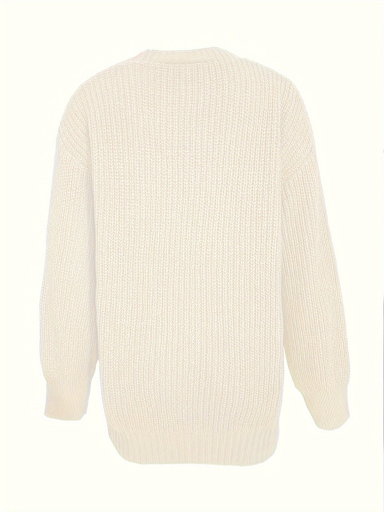 Cárdigan de punto casual para mujer con cuello en V, botones frontales y bolsillo con parche