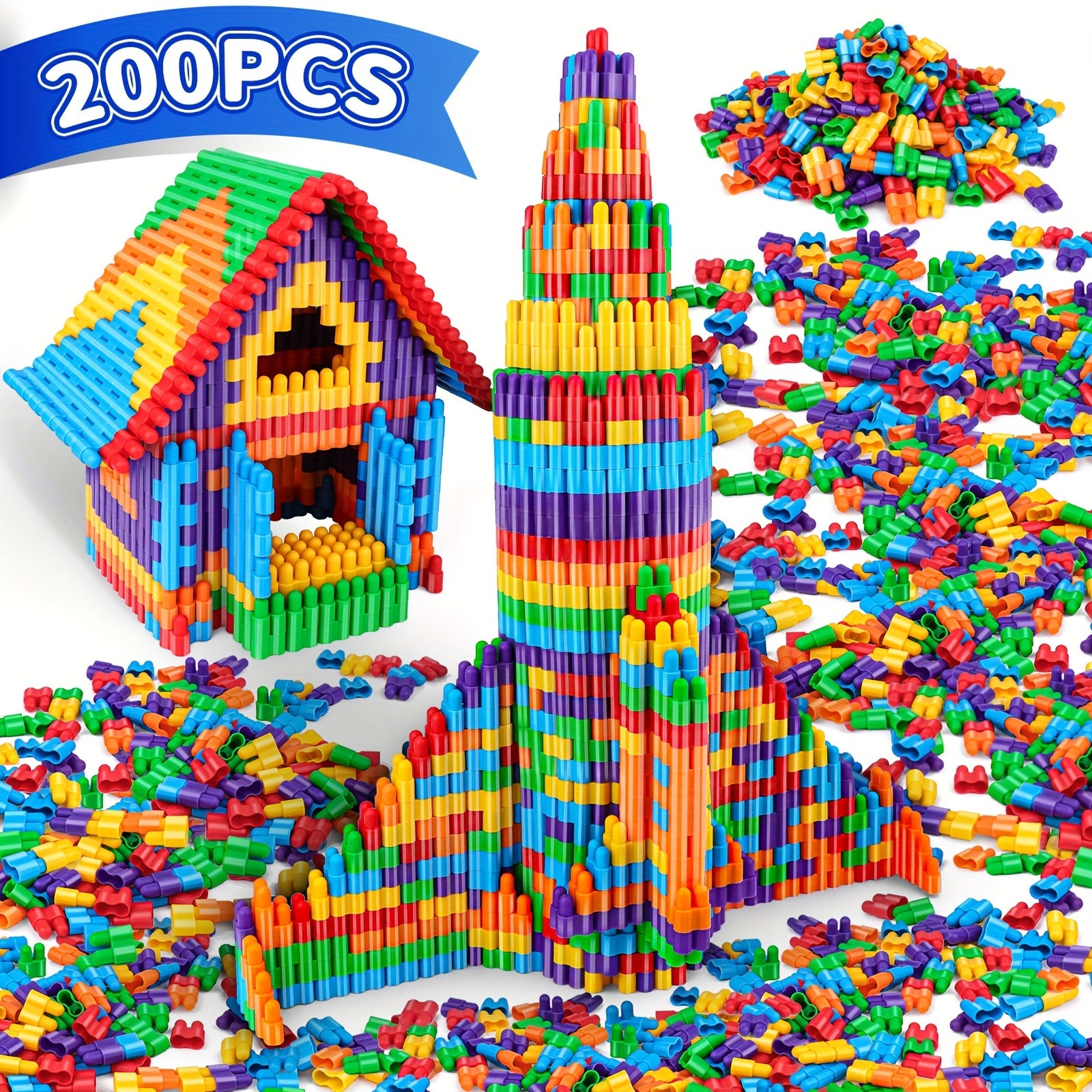 200 DIY Bullet Shape Building Blocks for Kids Age 3 Plus Multicolor