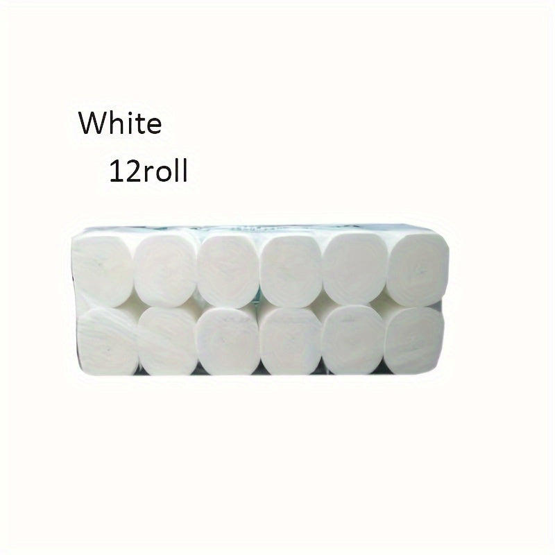 12-Roll Thickened Core Toilet Paper Family Pack for Wiping and Cleaning