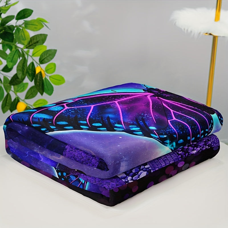Contemporary Butterfly Print Flannel Blanket All Seasons Animal Theme 200-250gsm Polyester Knit