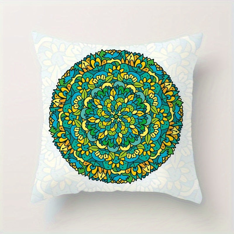 Bohemian Ethnic Style Throw Pillow Cover with Mandala Pattern 44cm Square