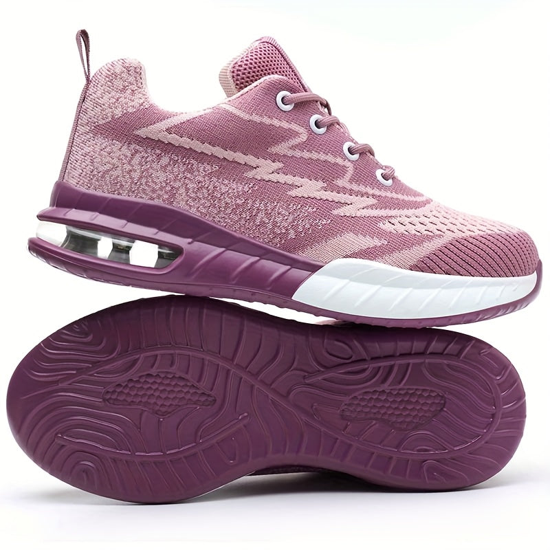 Women's Low-Top Air Cushion Steel Toe Sneakers for Work and Sports Pink Purple