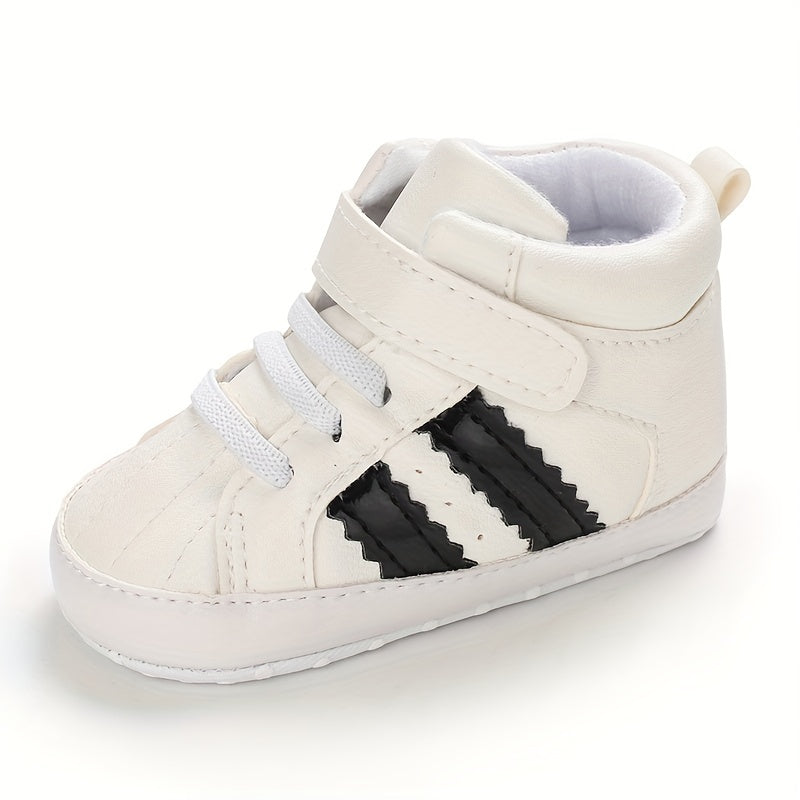 Newborn Toddler Boy's Striped PU Canvas Casual Shoes for First Steps and Crawling