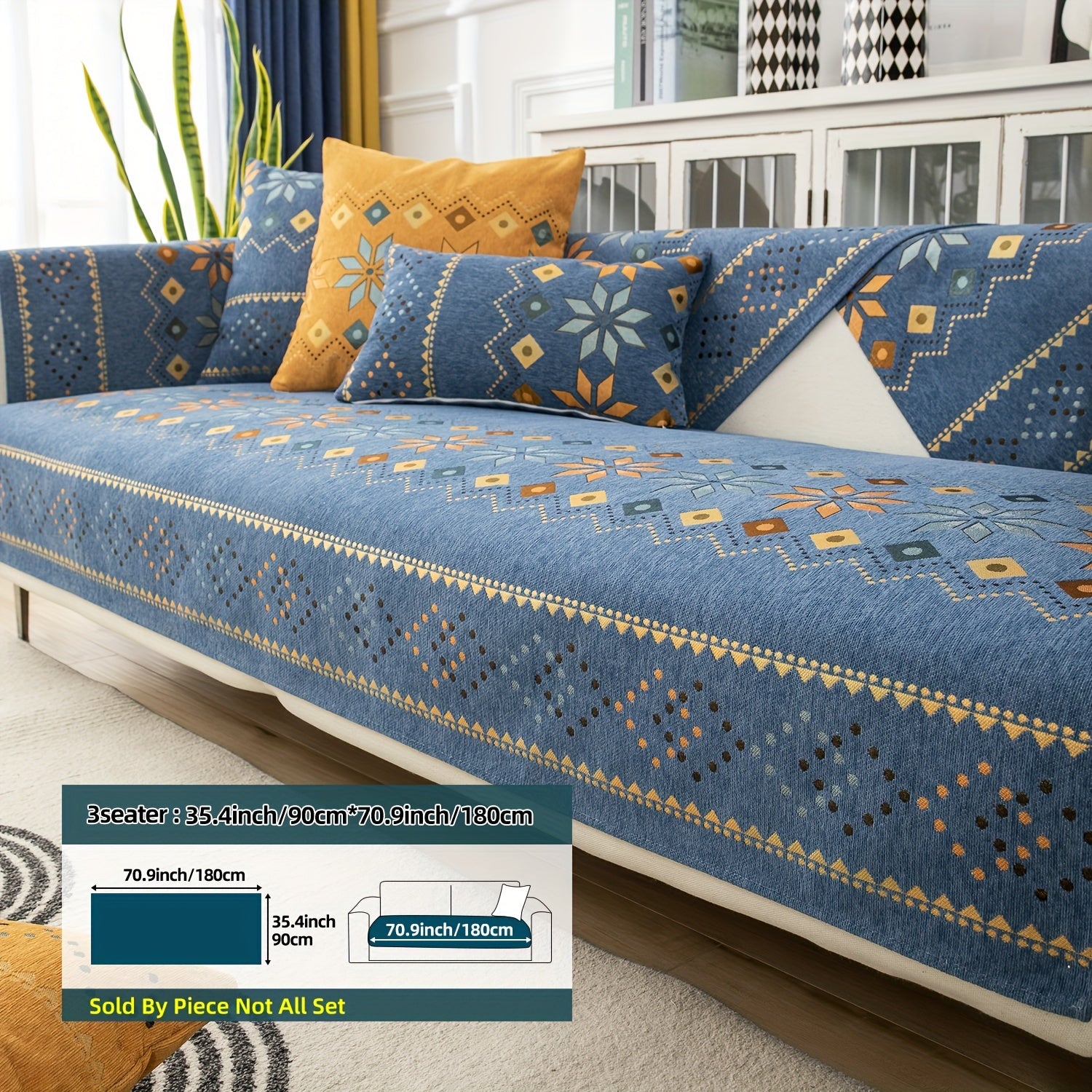 Bohemian Chenille Sofa Slipcover with Geometric and Floral Patterns for All-Season Use