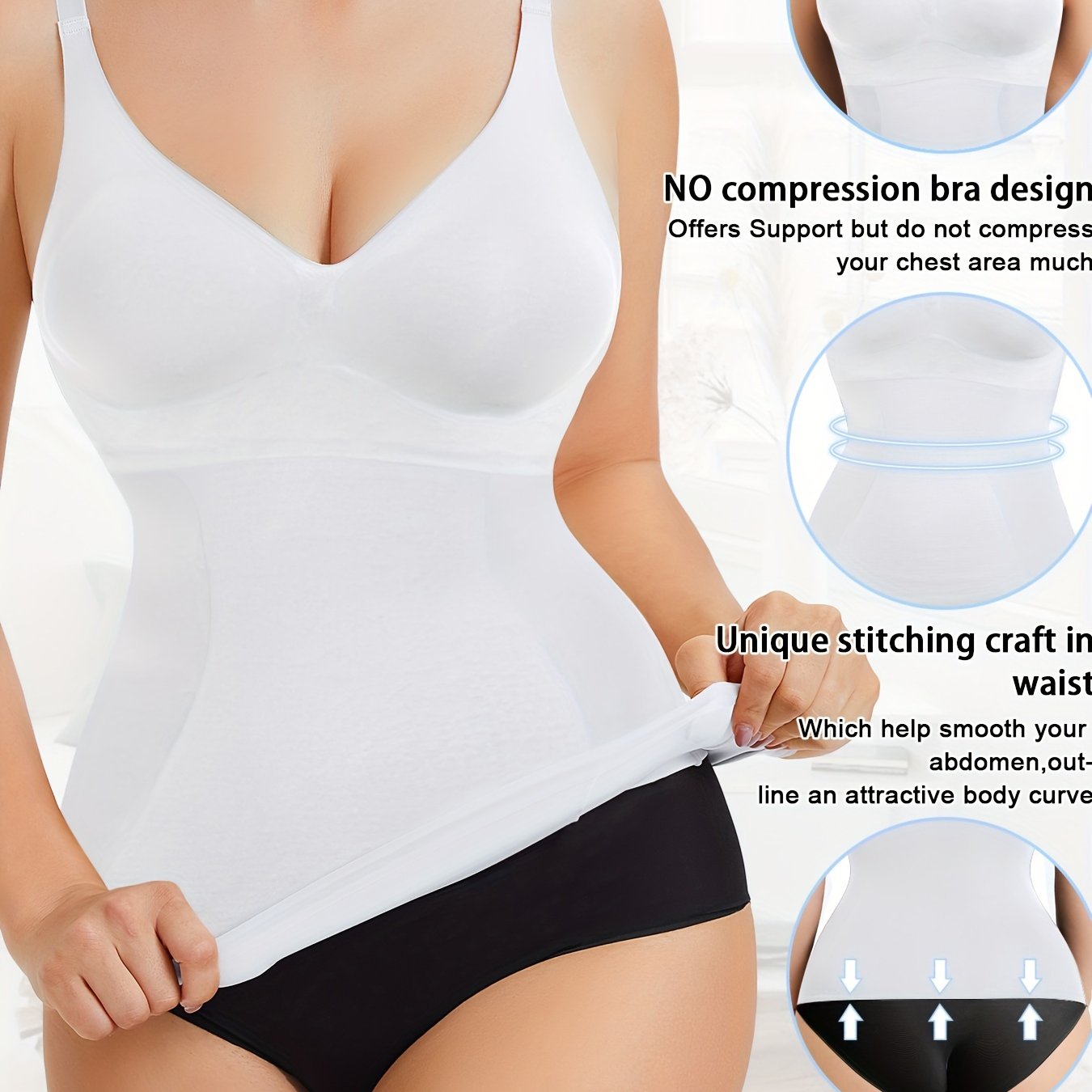 Women's Seamless Slimming Shapewear Tank Top Tummy Control Nylon Spandex V-Neck