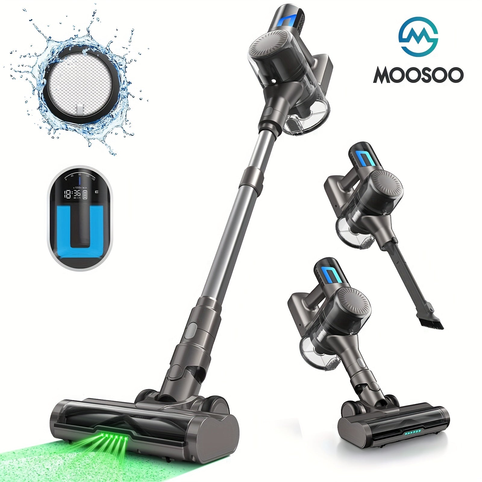 Cordless Vacuum Cleaner with LED Display and Anti-Tangle Brush 30Kpa Suction for Pet Hair Carpets and Hard Floors